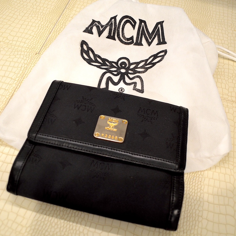MCM Visetos Mini Flap Chain Crossbody Black Canvas Leather Bag. (Pre-Loved).